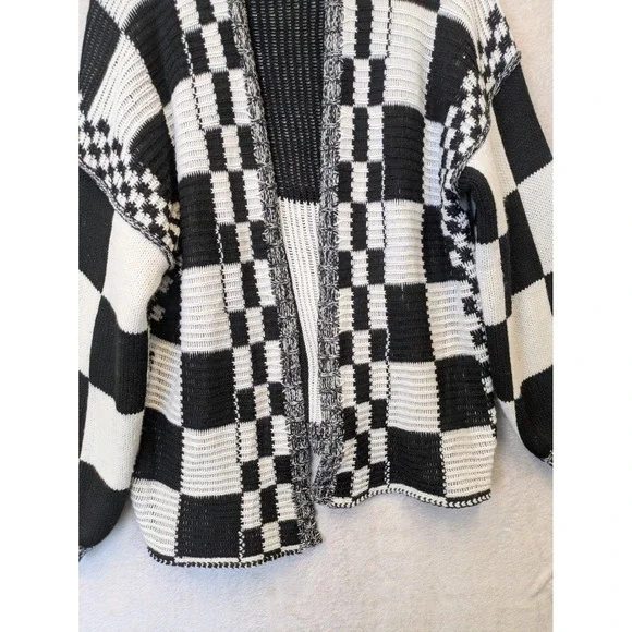 BTFBM Womens Black White Checkerboard ColorblockCardigan Sweater S - Picture 4 of 10